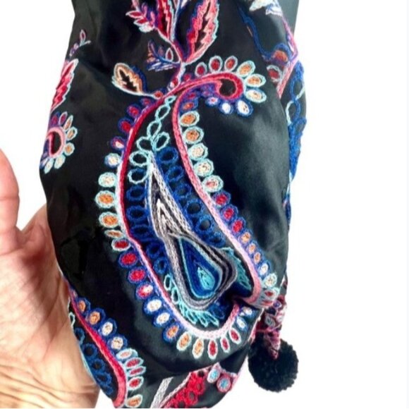 Nicole Miller Black Boho Embroidered Off The Shoulder Mini Dress 10 Flowy Whimsy - Picture 5 of 11